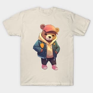 A cute teddy bear wearing street fashion T-Shirt